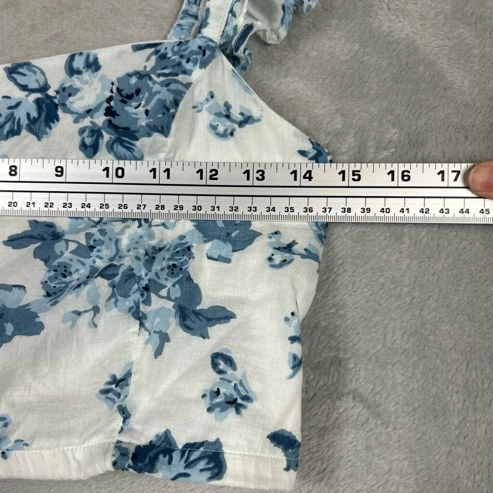 dRA Floral Ruffle Sleeve Crop Top White Blue Women's Small Romantic Summer‎ - Picture 6 of 8